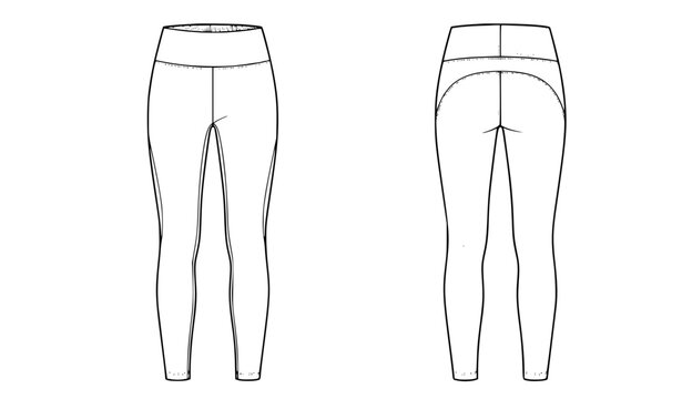 Women's Slim Fit Leggings Technical Flat Drawing Vector Mockup Template