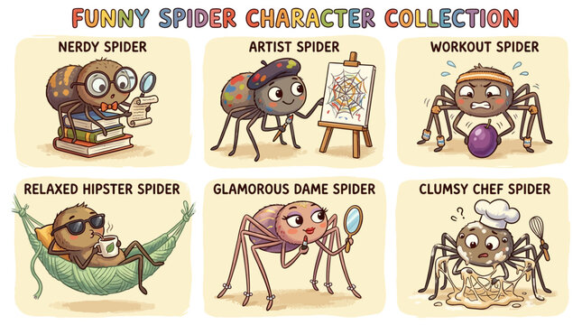 Funny Spider Character Collection Nerdy Artist Workout Hipster Glamorous Chef
