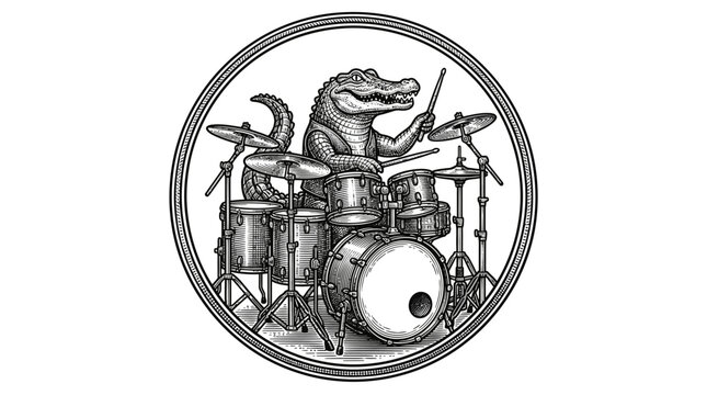 Crocodile Playing Drums in Circle.
