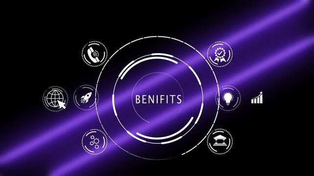 Futuristic Neon Interface showcasing Strategic Brand Benefits Capital Scaling and Growth 4K Animation Video