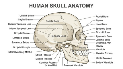 Human Skull Anatomy Diagram - Detailed Medical Illustration © Andri
