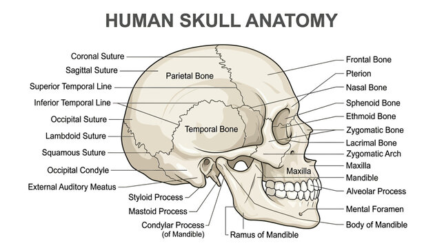 Human Skull Anatomy Diagram - Detailed Medical Illustration