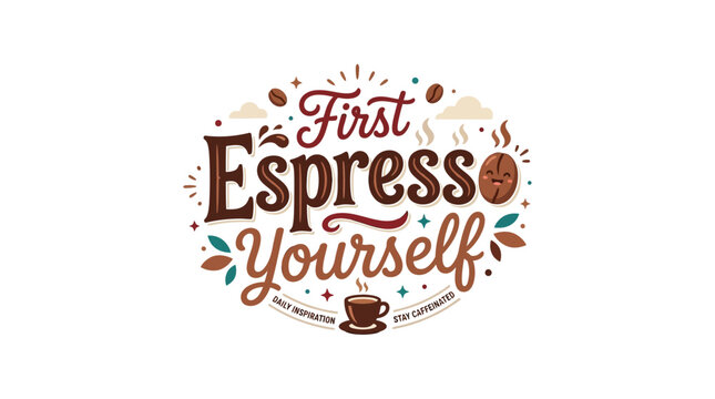 Flat Vector Illustration of a Fun Coffee Pun Espresso Yourself for Cafe Decor and Lifestyle Design
