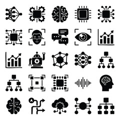 Scientific research and business data analysis icons with research analysis business laboratory strategy statistics technology development workflow management information intelligence © H