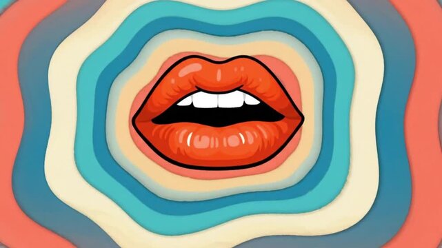 Pop Art Red Lips with Retro Colorful Layers