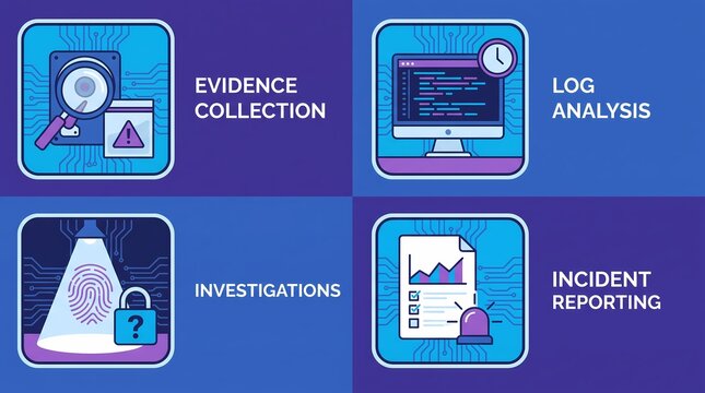 Digital Forensics and Incident Response Icon Pack with Evidence Collection Log Analysis Investigation and Incident Reporting