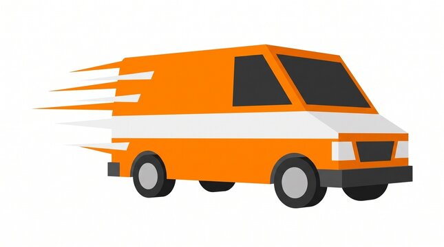 Speeding orange cargo van with motion lines