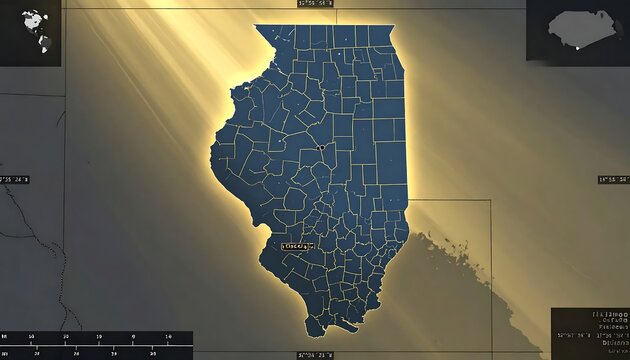 Digital Map of Illinois Highlighted in Blue on a Computer Interface