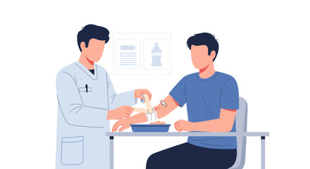Fototapeta premium Doctor bandaging patient's arm after blood draw or injection