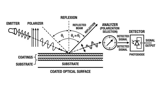 Optical Surface Reflection Measurement Diagram: Emitter, Polarizer, Analyzer, Detector