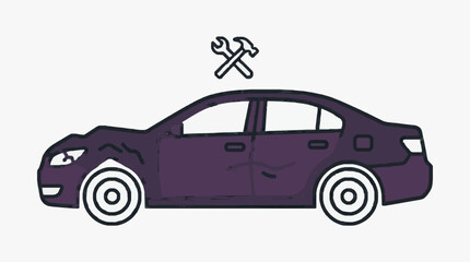 Fototapeta premium Clean of a Purple Sedan Car with Wrench Tools Above for Auto Repair or Maintenance Concept with high quality professional line art symbols for modern creative design and digital branding projects