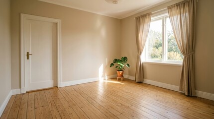 Fototapeta premium Elegant Light Wood Flooring in Bright Room Showcasing Quality Craftsmanship and Modern Interior