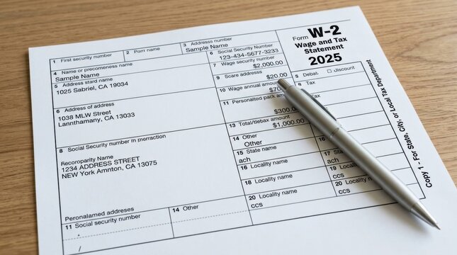 Financial Planning and Tax Preparation for Year 2025: W-2 Form Pen Wage Statement with Pen