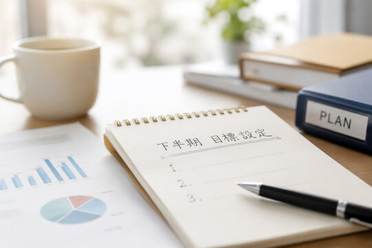 下半期の目標設定と事業計画をイメージしたビジネス素材