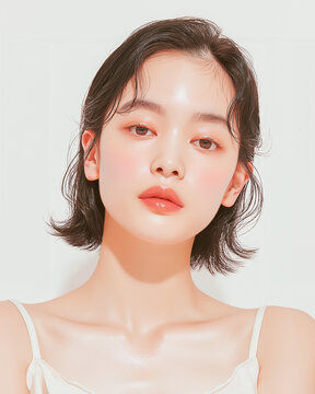 美容, 女性, スキンケア, 化粧品, ビューティー, 若い女性, 美肌, 日本人, アジア人, フェイシャル, メイク, 美容液, 保湿, クリーム, エイジングケア, 美容医療, エステ, 美容クリニック, 肌ケア, ナチュラルメイク, 透明感, ツヤ肌, モデル, 笑顔, ポートレート, クローズアップ, リラックス, 癒し, 健康的, 美白, コラーゲン, ヒアルロン酸, アンチエイジング