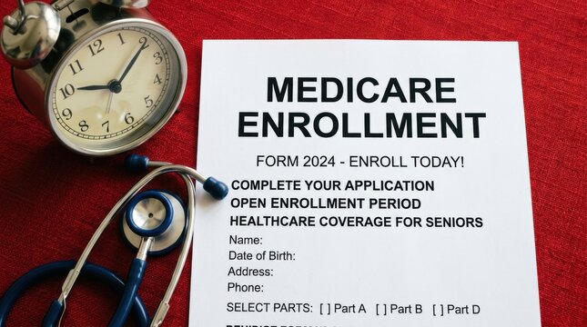 Time Running Out: Medicare Enrollment Deadline with Stethoscope and Alarm Clock on Deadline: Ticking Healthcare Sign-Up