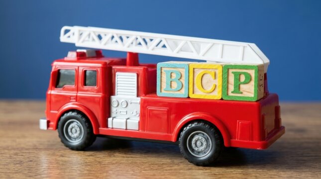 Toy Firetruck with Alphabet Blocks Spelling BCP Illustrating Business Continuity Plan and BCP: Concept