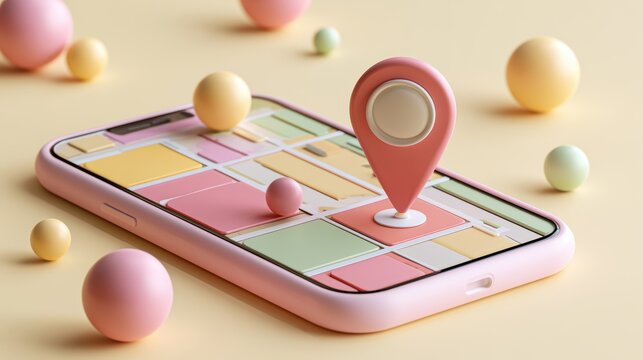 Smartphone with map, 3D Map pins, GPS, navigator pin checking points, 3D World Map icon, technology and application mobile smart phone with mobile, delivery tracking, transportation, generate by AI