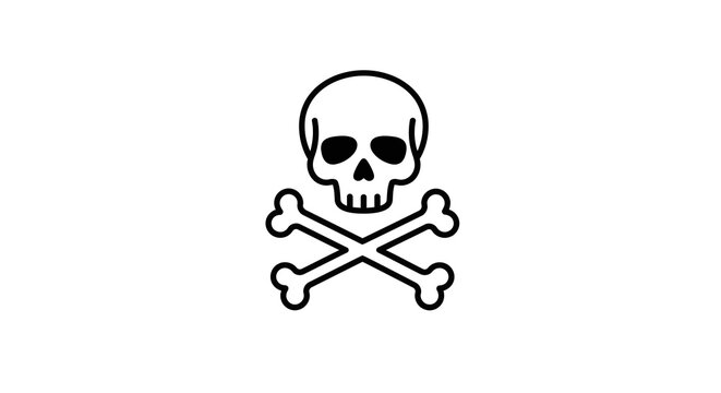 Minimalist skull and crossbones outline icon representing danger, toxicity, and hazard