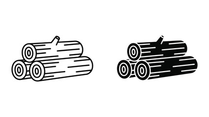 Stacked Wood Logs Icon Set Featuring Outline and Solid Black Silhouette Vector Illustration Style © SHAHJAHAN 