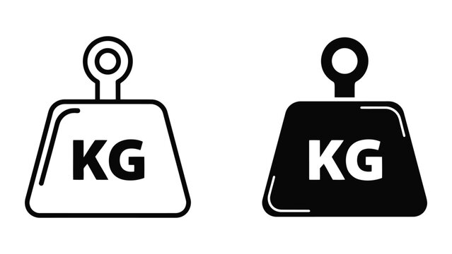 Weight Measurement Icons Featuring Kilogram Symbols in Minimalist Outline and Solid Vector Style