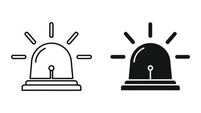 Emergency Siren Light Icons Set Featuring Outline and Solid Vector Graphic Styles for Alert Systems