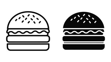 Fototapeta premium Minimalist Burger Icon Set Featuring Outline and Solid Vector Illustrations for Food Design