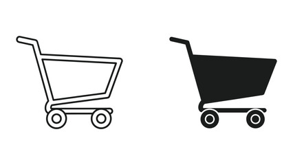 Shopping cart icons set featuring outline and solid black vector symbols for retail and e-commerce © pixel