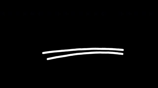 Two white underline animation on transparent background, minimalist sketch motion graphic for highlighting text, organic line doodle on transparent background for video annotation