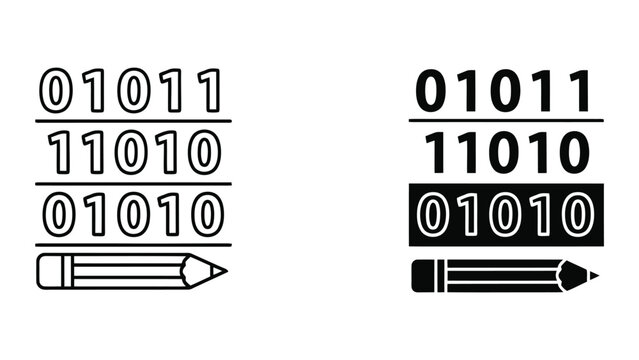 Binary Code Writing with Pencil Icon Set Representing Programming and Software Development Concepts