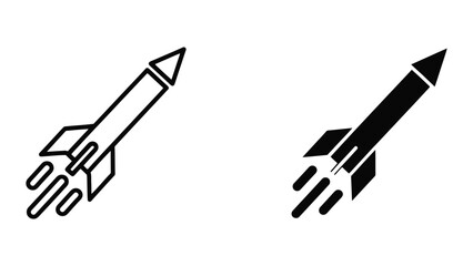 Launching Rocket Icons Set Featuring Solid and Outline Vector Styles for Modern Graphic Design Projects © pixel