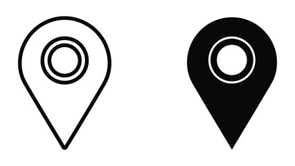 Black and white map pin location icons representing navigation and geographic positioning symbols © MXSGRAPHICS