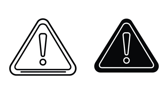 Warning Triangle Exclamation Mark Icons Set in Outline and Solid Vector Style