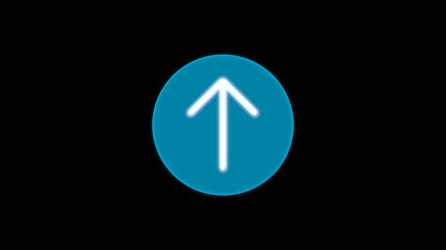 A white arrow on blue circle indicator representing data transfer, system upload progress, and elevator orientation. Ideal for user interface guides and corporate technology explainers.