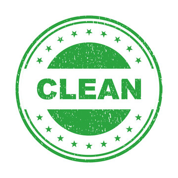 Green rubber stamp icon with the word clean and star accents