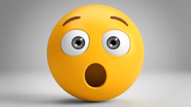 Emoji face shifting close-up from neutral stare into surprised expression, supporting reaction stickers, chat messaging, user feedback, notification graphics, entertainment app media interface use.