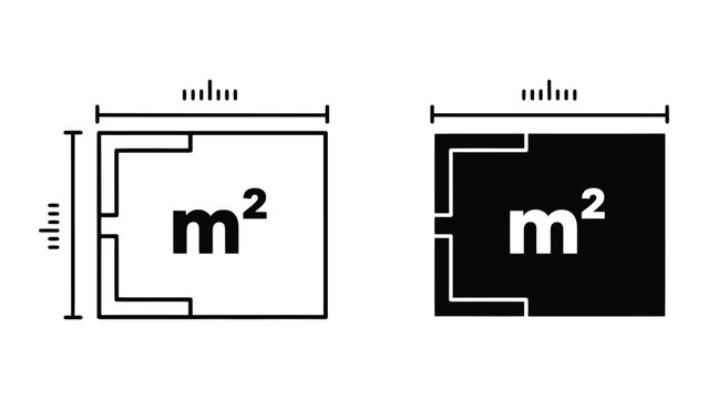 Measuring Square Meters Area Icon Set Representing Real Estate Floor Space Calculation Minimal Style