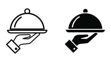 Fototapeta premium Hand Holding Serving Cloche Tray Icon Set in Minimalist Vector Style for Restaurant Service Design