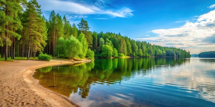 une petite plage en lisi?re de for?t au bord du lac