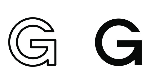 Letter G Typography Design Featuring Solid and Outline Styles in a Minimalist Vector Illustration