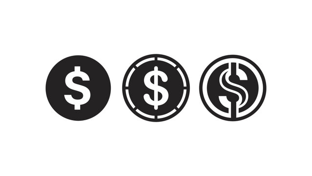 Three black dollar sign coin icons set