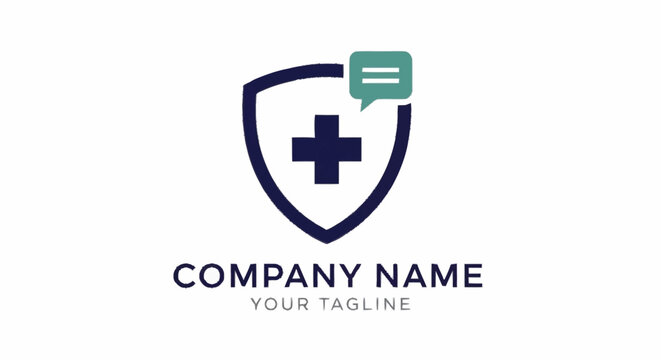 Medical logo template with shield and chat.