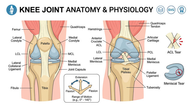Knee Joint Anatomy and Physiology Diagram: Bones, Ligaments, Tendons, Meniscus