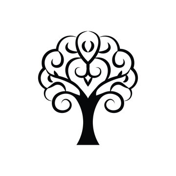 Tree icon isolated black on white background. Vector Illustration.