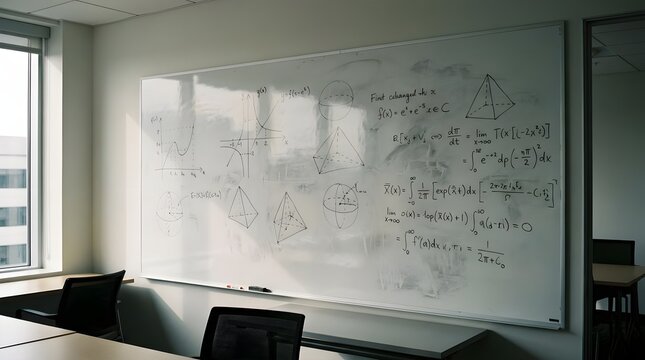 Whiteboard with faint math diagrams