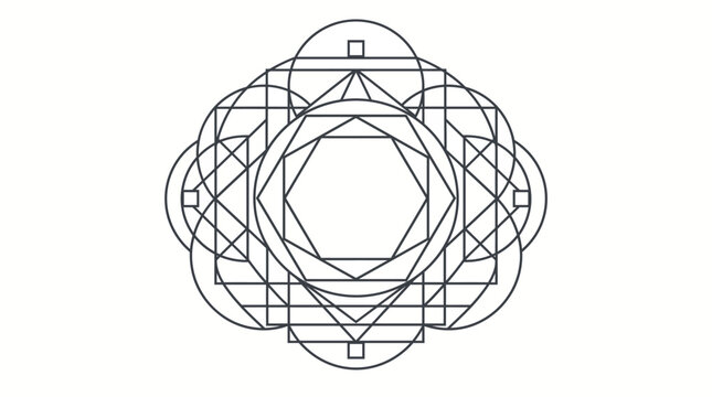 Geometric pattern of intersecting lines and shapes forming a symmetrical design on a white background.