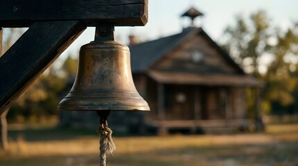 Fototapeta premium Close-up of an old school bell hanging