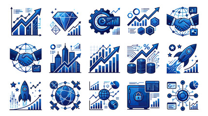 Business Growth and Financial Success Icons: Blue Abstract Illustrations © Aziz