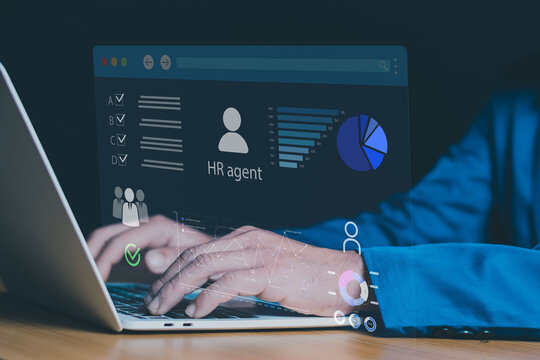 AI HR Agent Dashboard for Recruitment Automation, Talent Acquisition, Workforce Analytics and Human Resources Management on Laptop