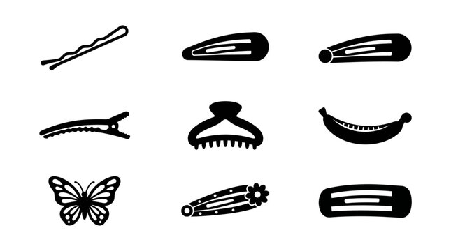Black hair clips and accessories.